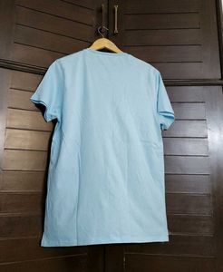 Men Sky Blue Half Sleeve Cotton Casual Tshirt