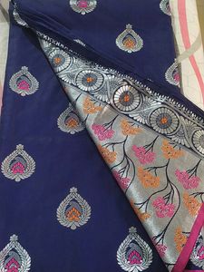 Blue Kathpadar Saree With Stitched Blouse