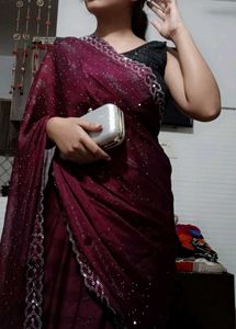 Wine Colour Saree For Farewell, Fastival