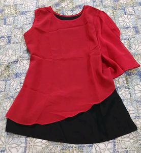 Athena Red Cut Sleeves Flutter Top