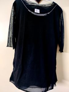 Black Net Top With Stone Work Around The Neck Line