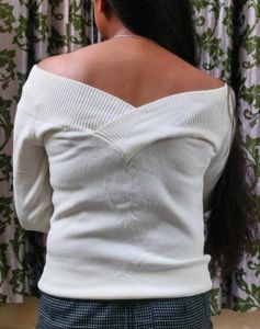 White V-Neck Knit Sweater