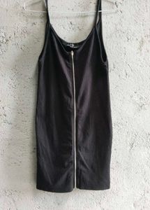 Black Mini Body Hugging Dress With Front Zipper