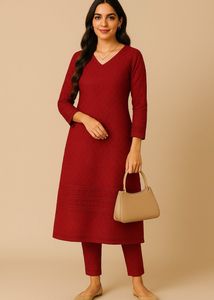 Elegant Red Embroidered Sequin Kur