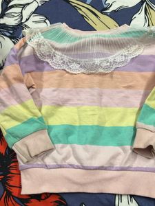 Pastel Striped Lace Collar Sweatshirt