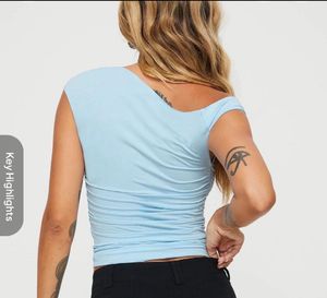 Chic Asymmetric Light Blue Top