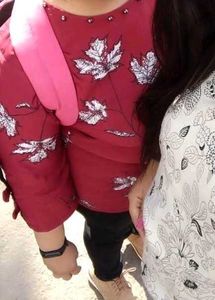 2 XL Maroon Leaf Print Top