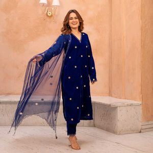 vibrant royal blue Velvet suit