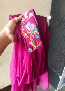 Women Dark Wine Thread Embroidery Dress Set