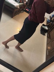 Black Ribbed Knit Midi Skirt