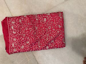 Pink Embroidered Saree With Blouse And Petticoat