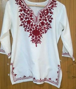 Embroidered White&amp; red Kurta