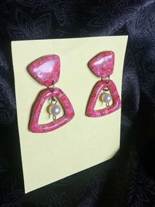 Pink Marble Dangle Earrings