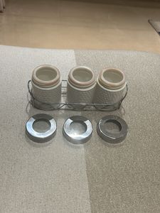 Set Of 3  Ceramic Storage Bottles With Stand