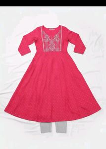 Vishudh Brand Pink Threadwork Kurta Xxl