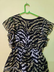 Zebra Printed Butterfly Sleeved Long Dress