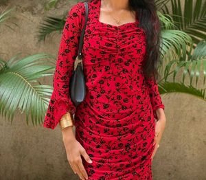 Red Floral Bodycon Dress