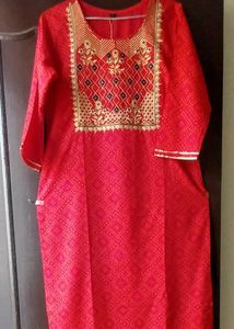 Partywear Embroidered Kurta In Reddish Pink Color