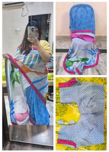 Elegant Blue Printed Saree