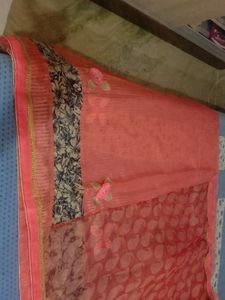 Net Pallu With Gotta Work Peach Color Sarri