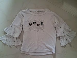 Cute Girls’ Ruffle Sleeve Top – Off White with Em