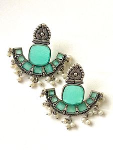 Silver Replica Monalisa Stone Earring Green