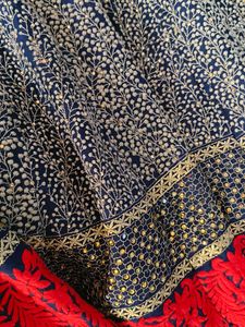 Beautiful Blue + Red Colour Gown With Stone Work