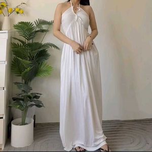 White Halter Maxi Dress