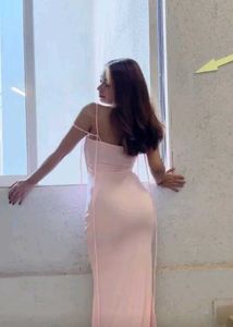 Pink Bodycon Maxi Tie Up Dress