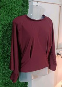 Burgundy Mock Neck Long Sleeve Top