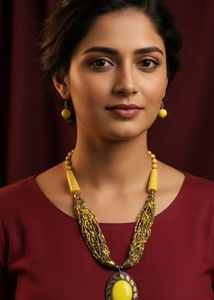 Yellow Pendant Necklace with earrings