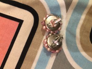 Clip-on Earrings Pastel Green &amp; Pink  Faux Pearl