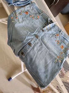Embroidered Denim Skirt