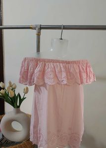 Pink Eyelet Off-Shoulder Top