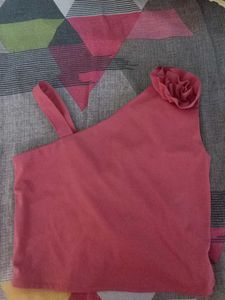 Coral Ruffle One-Shoulder Tank