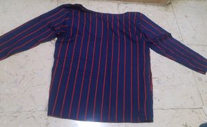 Navy Blue And Red Lined Top