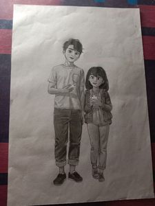 Cute Animated Couple Sketch A4 Size