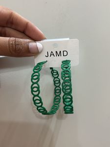 Green Geometric Hooping Design Hoop Earrings