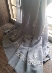 Grey lucknow chicken  Embroidered Dupatta