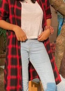 Red &amp; Black Plaid Shirt Dress