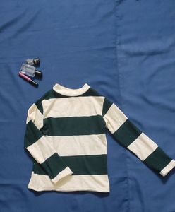Tight fit green and white stripped top