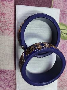 Blue Embroidery Sareee And Free Matching Kangan