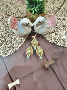 Elegant Green Earringswith Maangtika