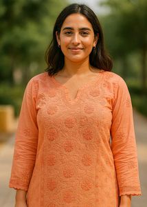 🌸 Peach Chikankari Kurti 🌸