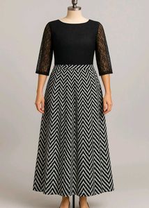 U & F Black N White Long Maxi Dress For Women