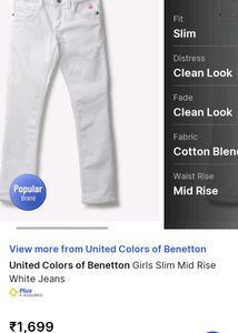 United Colours Of Benetton White Jeans Pant Girls