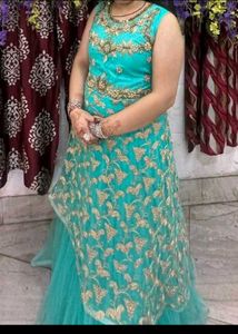 Aqua & Gold Embellished Anarkali