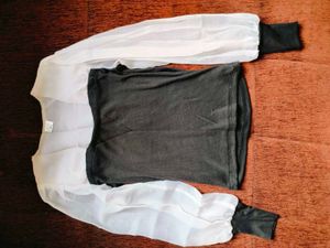 Black Top with Sheer Sleeves