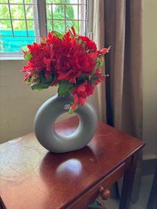 Donut Pot With Red Flowers