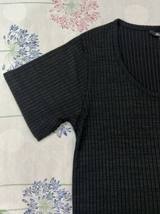 Zudio Black Ribbed T-Shirt